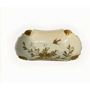 Antique Haviland Limoges France Rectangular White Gold Tray Bird Shells 1889